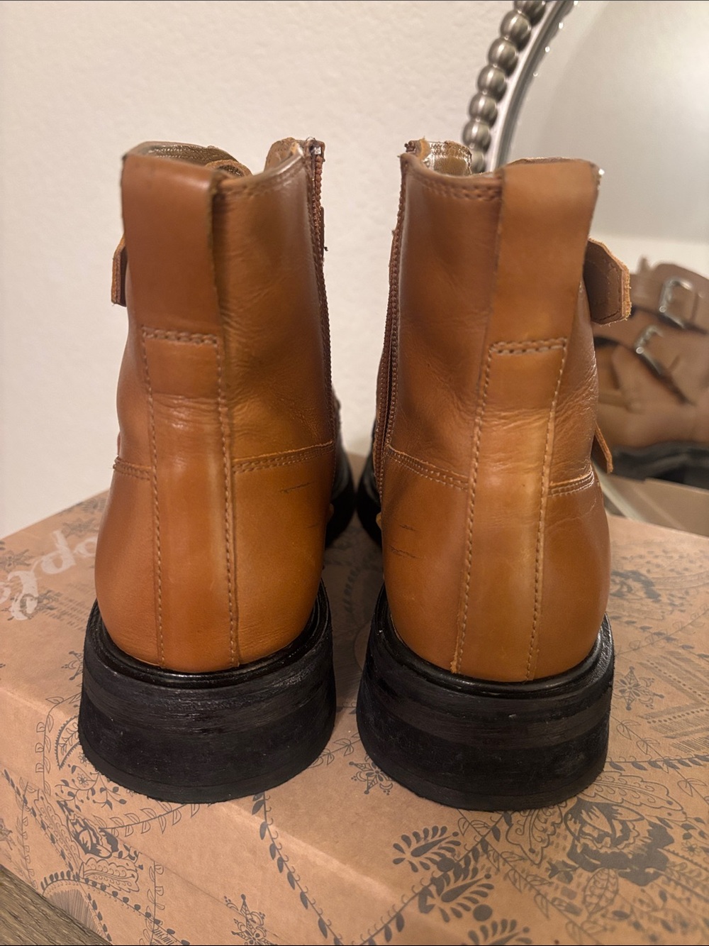 Free People Tan Double-Buckle Combat Boots - Picture 4 of 5